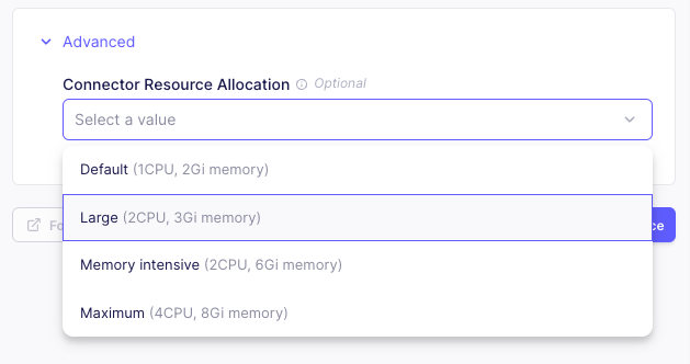 Connector resource allocation screenshot